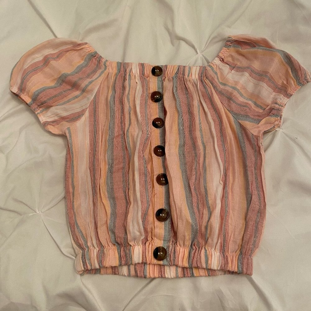 Colorful Cropped Off-The-Shoulder Top